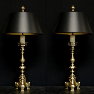 Pair of 18c brass candle stick lamps
